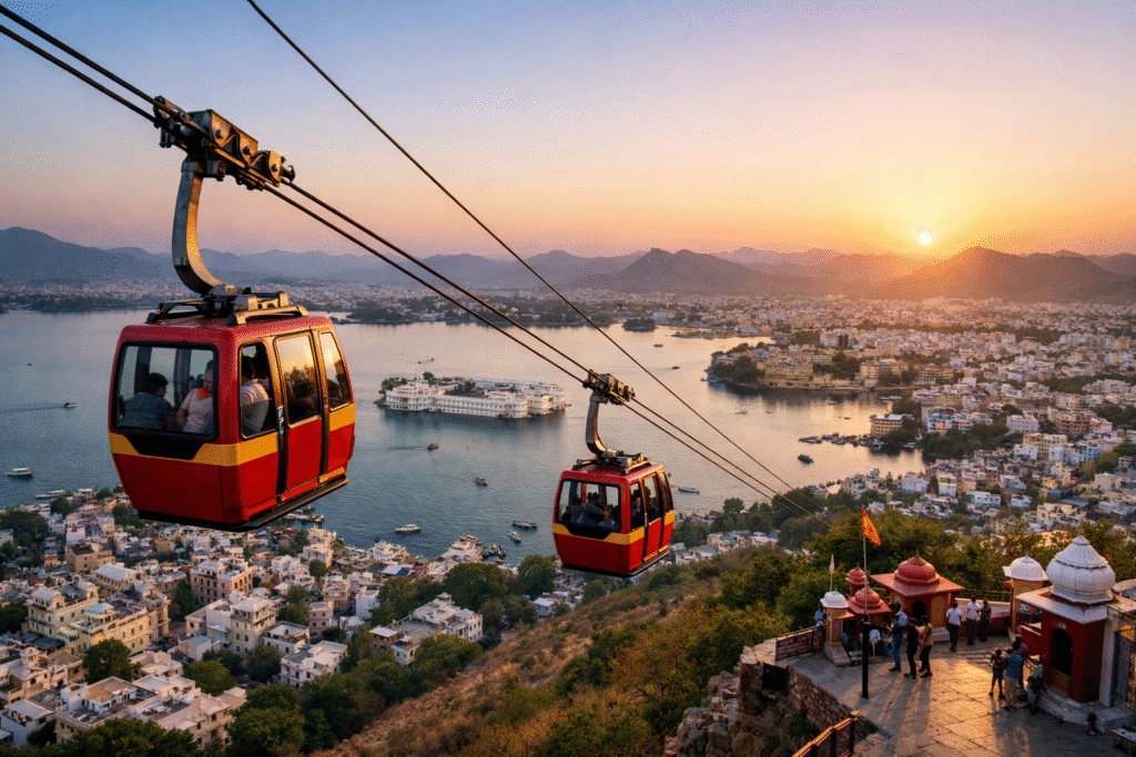 Panoramic Udaipur landscape with historic palaces
