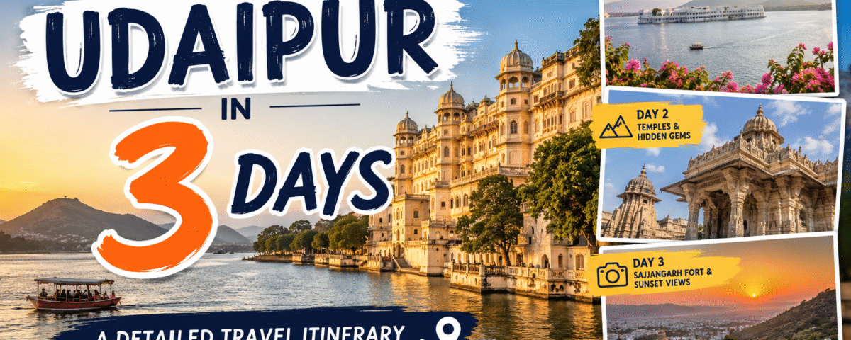 Tourists exploring City Palace and Lake Pichola during a 3-day Udaipur travel itinerary.